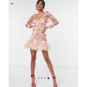 ASOS organza floral shirred mini dress